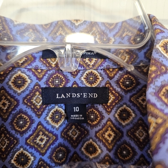 NWOT TWO Lands' End Graphic Retro Printed Button Down No Iron Supima Top - Picture 6 of 8